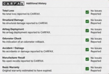 CARFAX report showing no issues reported