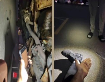 Inspecting the exhaust underneath a vehicle